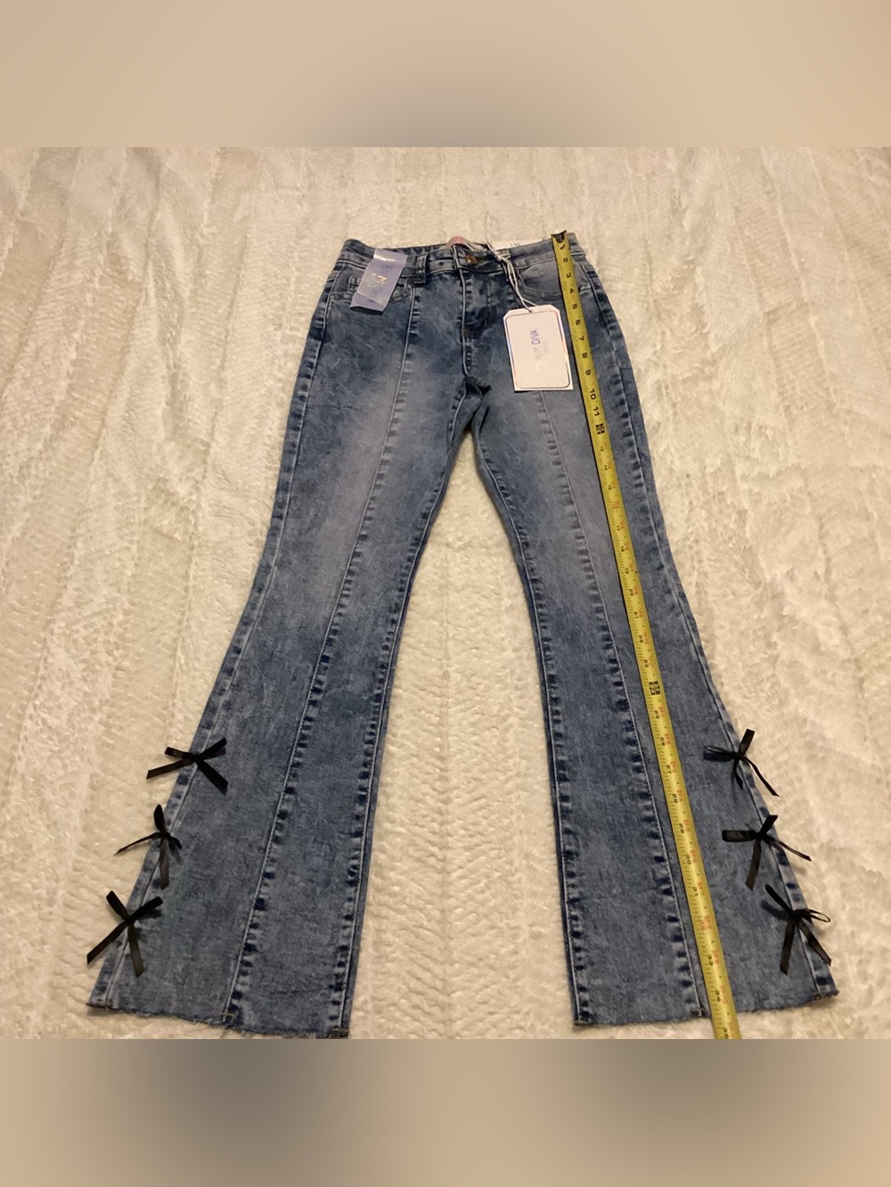 Girls Flare Denim Diva Sz 10 NWT Black Bow Wide Leg Girls Jeans